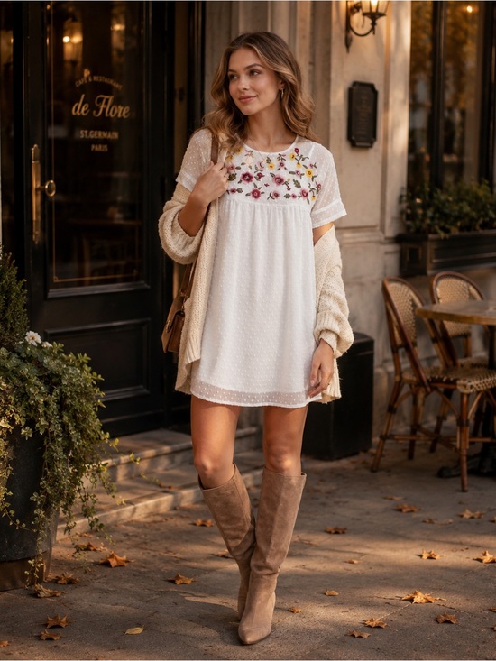 Forever 21 Dresses & Skirts - Forever 21 White Floral Embroidered Mini Dress Fall Boho
